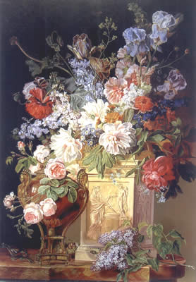 Van Spaendonck : Panier et vase de fleurs 